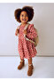 Girl's Red Patterned Dress (4-10 Years) – Long Sleeve, Crew Neck, Cotton Lining