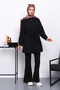 Black Waist-Tie Modal Tunic Pants Set - 2