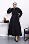 Black Waist Belted Scuba Dress - 2