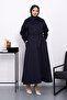 Navy Blue Waist Belted Scuba Dress