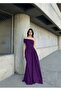 One-Shoulder Design Purple Evening Dress with Train Detail 684