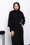 Black Crepe Dress with Draped Buckles on the Front - 3