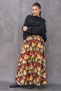 Black and Red Floral Gabardine Balloon Skirt