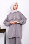 Gray Tunic Pants Set with Snap Detail - 3