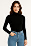 Women's Half Turtleneck Black Body Blouse Slim Fit Lycra - 6