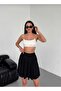 Women's Black Flared Model Skirt with Flounces, Soft Texture, Flexible Elastic Waist, Sandy Fabric Inside, Shorts Inside - 2