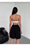 Women's Black Flared Model Skirt with Flounces, Soft Texture, Flexible Elastic Waist, Sandy Fabric Inside, Shorts Inside - 3