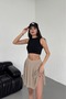 Women's Beige Color Flared Model Skirt with Flounces, Soft Texture, Flexible Elastic Waistband, Sandy Fabric Inside, Shorts Inside - 2