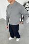 Gray Crew Neck Ribbed Oversize Knit Sweater - 3