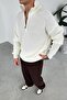 Ecru Half-Zip High Neck Knit Sweater - 2