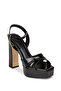 Women's Patent Leather Black Platform Heeled Shoes - 5