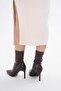 Brown Skin Stretch 8.5 cm Medium Heel Women's Heeled Boots - 5