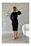 Black Velvet Fabric Long Sleeve Double Breasted Dress - 5