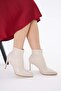 Beige Stretch 8.5 cm Short Women's Heeled Boots