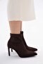 Brown Suede Stretch 8.5 cm Short Height Women's Heeled Boots - 2