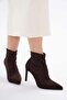 Brown Suede Stretch 8.5 cm Short Height Women's Heeled Boots