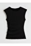 Black Crew Neck Textured Gathered Blouse - 5