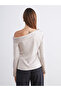 Beige boat neck satin blouse from plus-store - 4