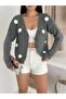 Soft Textured Rose Pattern Buttoned Knitwear Cardigan - 4