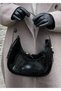 Women's Patent Leather Baguette Zipper Closure Strap Detailed Shoulder Bag Suede Navy Blue - Patent Leather Black - White - 2