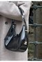Women's Patent Leather Baguette Zipper Closure Strap Detailed Shoulder Bag Suede Navy Blue - Patent Leather Black - White - 3