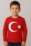 Unisex Children's Red Crescent and Star Printed Long Sleeve T-Shirt