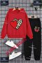 Children's Unisex "Heart 2-Piece Red Leopard Patterned Special Printed Hoodie and Trackpants Set