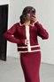 Women's Burgundy Stylish Pearl Button Detailed Cardigan Skirt Bottom Top Knitwear Set - 8