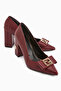 Melly Burgundy Buckled Block Heel Women's Shoes - 3