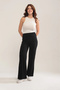 Women's Black Modal Wide-Leg Piped High-Waist Soft-Textured Elastic-Waist Stretch Fabric Trousers - 2