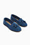 Doris Genuine Leather Blue Suede Tasseled Women's Loafer Shoes