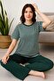 Women's Pajama Set Short Sleeve 100% Cotton Green Striped - 3