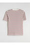Burgundy Crew Neck Striped Combed Cotton Men's T-Shirt - 6