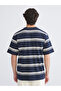 Navy Blue Crew Neck Striped Combed Cotton Men's T-Shirt - 4