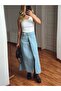 Belted Wrap Jean Skirt with Slit Women's Denim Skirt - 3