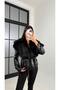 Women's Black New Season Black Fur Collar Premium Leather Coat