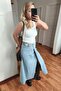 Belted Wrap Jean Skirt with Slit Women's Denim Skirt - 4