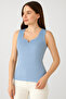 Baby Blue Knitwear High Quality Thick Strap Sleeveless Blouse Ribbed Stretchy Soft Thin Square Neck - 2