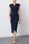 Double-Breasted Collar Stone Detailed Skirt Wrapped Midi Dress