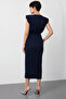 Double-Breasted Collar Stone Detailed Skirt Wrapped Midi Dress - 4