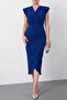 Double-Breasted Collar Stone Detailed Skirt Wrapped Midi Dress