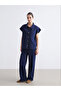 Navy Blue Elastic Waist Women's Jean Pants from Plus-Store