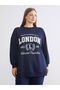 Navy Blue London Printed Oversize Women's Sweatshirt Tunic - 2