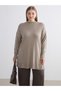 Beige Stand Collar Women's Knitwear Tunic - 2