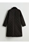 Black Shirt Collar Quilted Women's Puffer Coat - 7