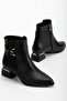 Women's Leather Black Elastic & Buckle Boots & Booties 4cm Heel
