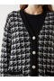 Black V-Neck Patterned Women's Knitwear Cardigan - 7