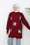 Floral Knitwear Tunic S3010 Burgundy - 2