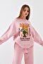 Women's Oversize Sweatshirt Banana Tropical Printed Pink – Crew Neck, 3 Thread Ribbed - 4