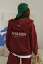 Women's Oversize Tracksuit Set Vision Printed Burgundy – Hooded with Zipper, Lace-Up Waist, Pipe Leg - 4